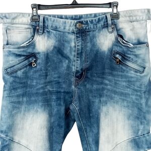 Smoke Rise slim fit moto jeans faux leather side stripe size 42 x 32
